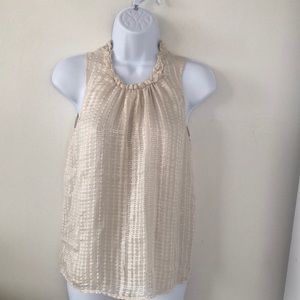 White House Black Market Cream & Metallic Silk Sleeveless Top Sz XXS- EUC‎